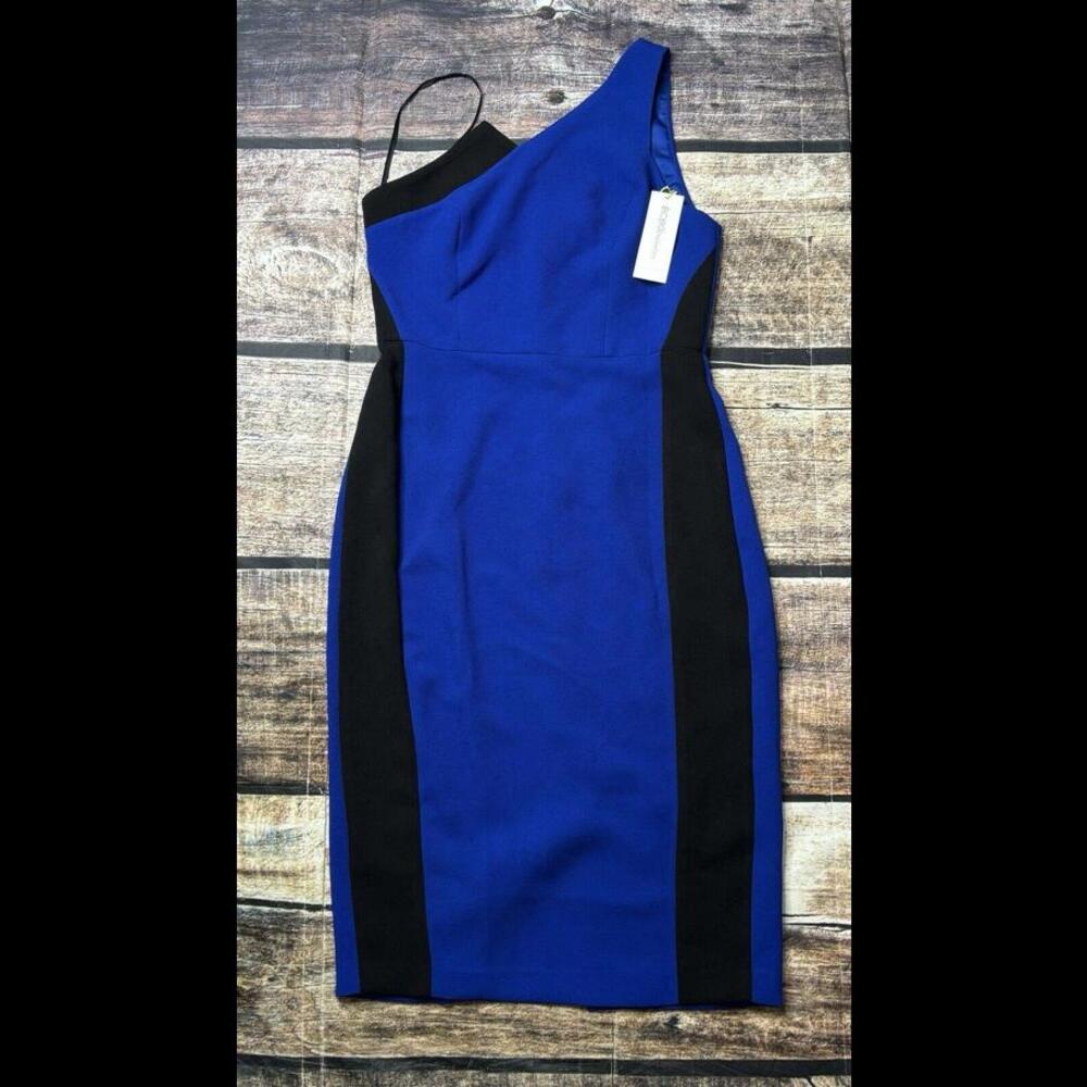 Bcbgeneration Shift Dress Women's Size 4 Off One Shoulder Colorblock Blue Black